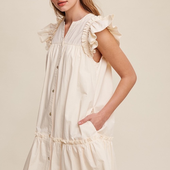 Button down Poplin Ruffle  Dress - Picture 4 of 4
